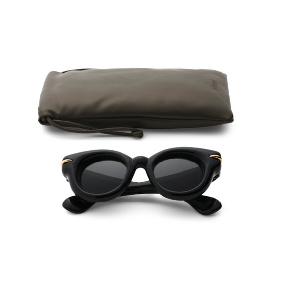 LOEWE Shiny Black 46mm Round Sunglasses